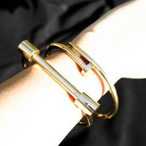 14k Gold Plated Screw Bar Bangle Bracelet